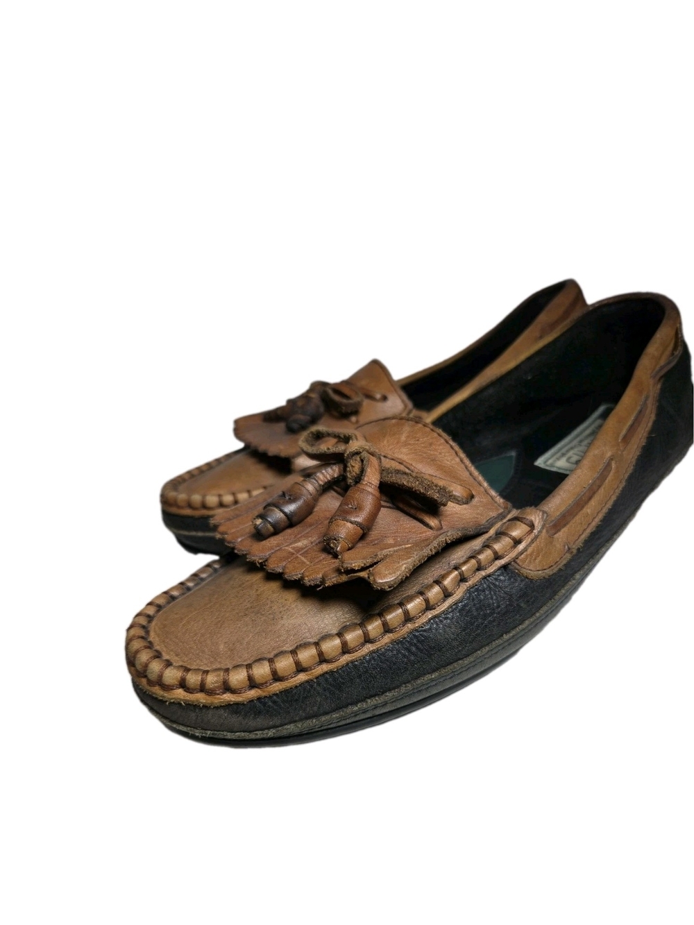 Vintage Johnston Murphy Men 9.5M  Two Tone Leather Kiltie Tassel Loafer [9A